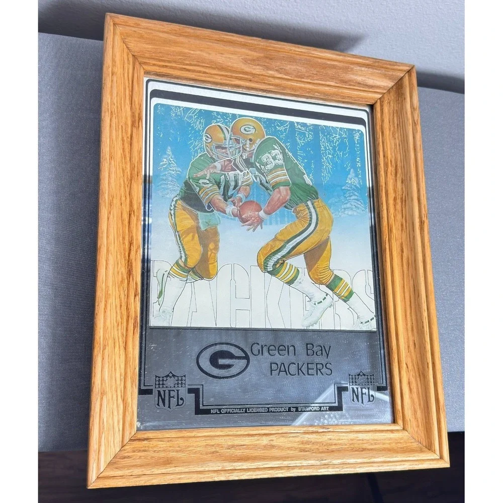 Vintage Stamford Art Green Bay Packers‎ Mirror Framed Wood NFL Official 14x11